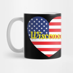 Wisconsin American Flag Heart Mug